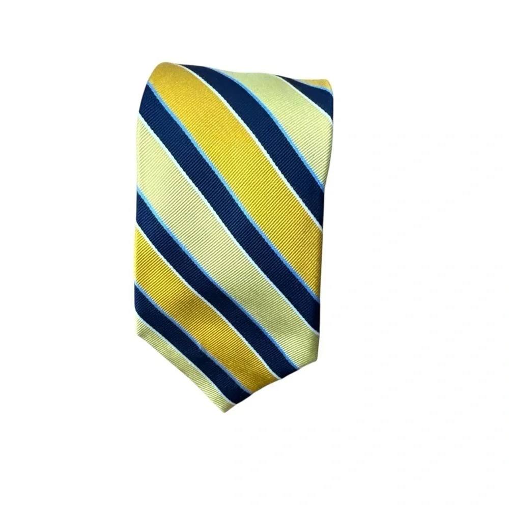 Chaps 100% Silk Tie Yellow Navy Blue Stripe Classic Preppy Menswear